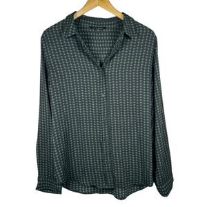 Zac & Rachel Womens L Long Sleeve Geometric Print Button Up Shirt Roll Tab Green